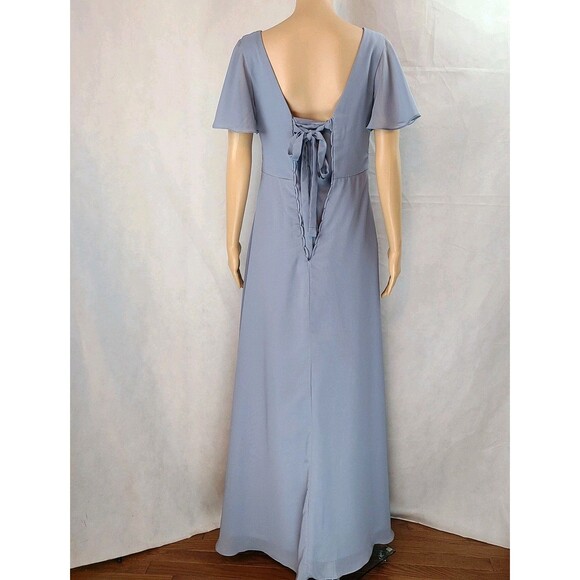 New Mother of the Bride (6) Dusty Blue Chiffon Flutter Sleeve Ruched Maxi Dress - Picture 7 of 14